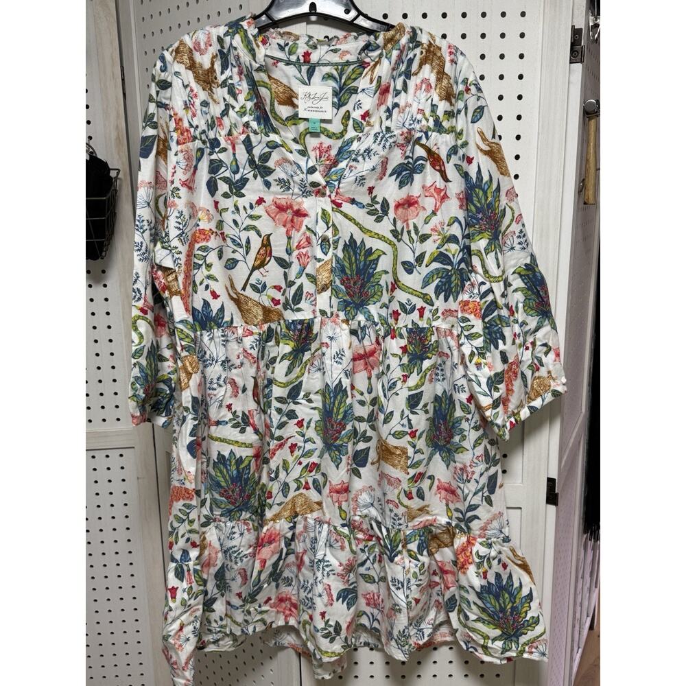 Anthropologie Kelly Louise Judd Woodland Rabbit Tiered Mini Dress Ivory - 1X